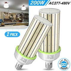 (2-Pack) 480V LED Corn Light 200W (800w HID MH HPS Eq.) Warehouse High Bay Bulb