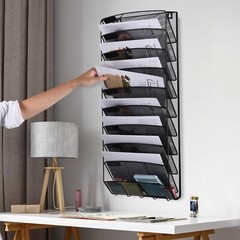 Hanging Wall Mount File Organizer 10 Pocket Paper Folder Holder Letter Rack