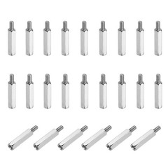 48pcs M3x18mm+6mm Nickel Plated Iron Male-Female Hex Standoff, Silver