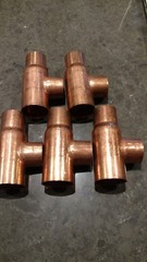 LOT OF 5 Mueller W 04074 1-1/4 In. X 1 In. X 1 In. Wrot Copper Reducing Tee