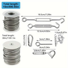 15/30m Stainless Steel PVC Coated Cable Rope Kit Heavy Duty Garden Fence Wire