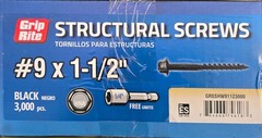 Grip-Rite Grip Rite Structural Screws Black – #9 x 1-1/2″ – 3000 COUNT
