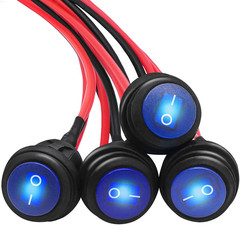 4Pcs round Rocker Switch 12V Waterproof Toggle Switch SPST 3 Pin On/Off Blue LED