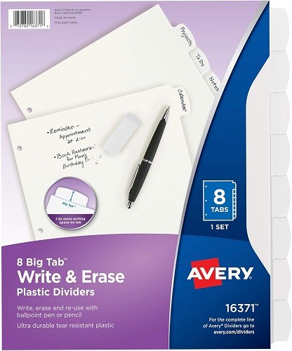Avery 16371 Write-On Divider, 8/Tab, 3-Hole Punch, 8.5-Inch x11-Inch , White