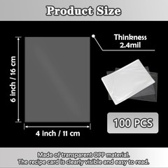 100 Pcs 4×6 Inch Clear Recipe Card Protectors Index Card Sleeves for Cookbook