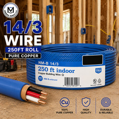 14/3 copper wire 250ft roll, different brands and colors for electricians