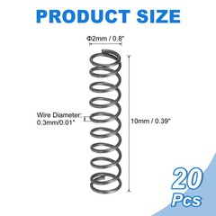 20Pcs Compression Spring 2mm OD 0.3mm Wire Size 10mm Free Length Silver Tone]