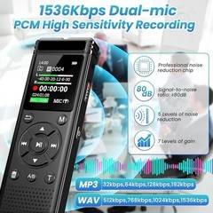 136GB Digital Voice Recorder with Playback,9000 Hours Audio Recording Device,Voi
