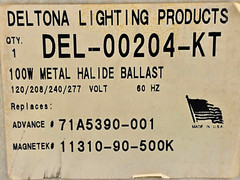 Deltona Lighting Products DEL-00204 Ballast 120/208/240/277V 60Hz, 100W M90 NEW