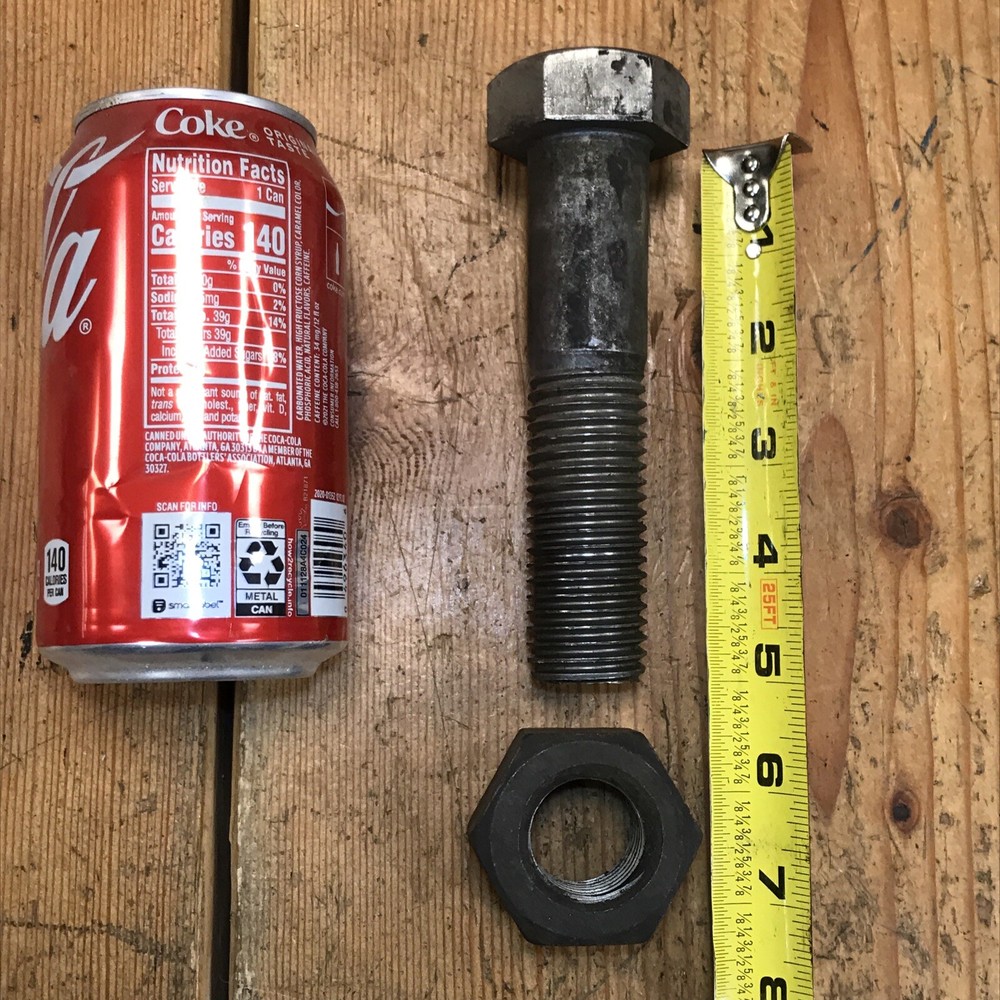 LARGE HEX BOLT 1-1/8” x 5” w/ HEAVY HEX NUT, STEEL, 307A, NC 1-1/8-7
