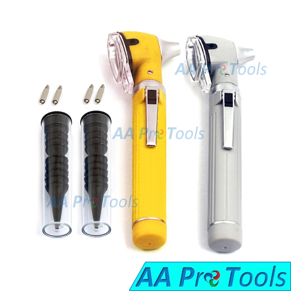 (Lot of 2) Yellow + Gray – Fiber Optic Mini Otoscope Pocket ENT Examination Set
