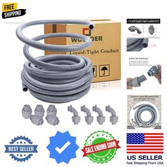 50 Foot Liquid-Tight Conduit Kit – 1/2inch Flexible Non Metallic Liquid Tight…