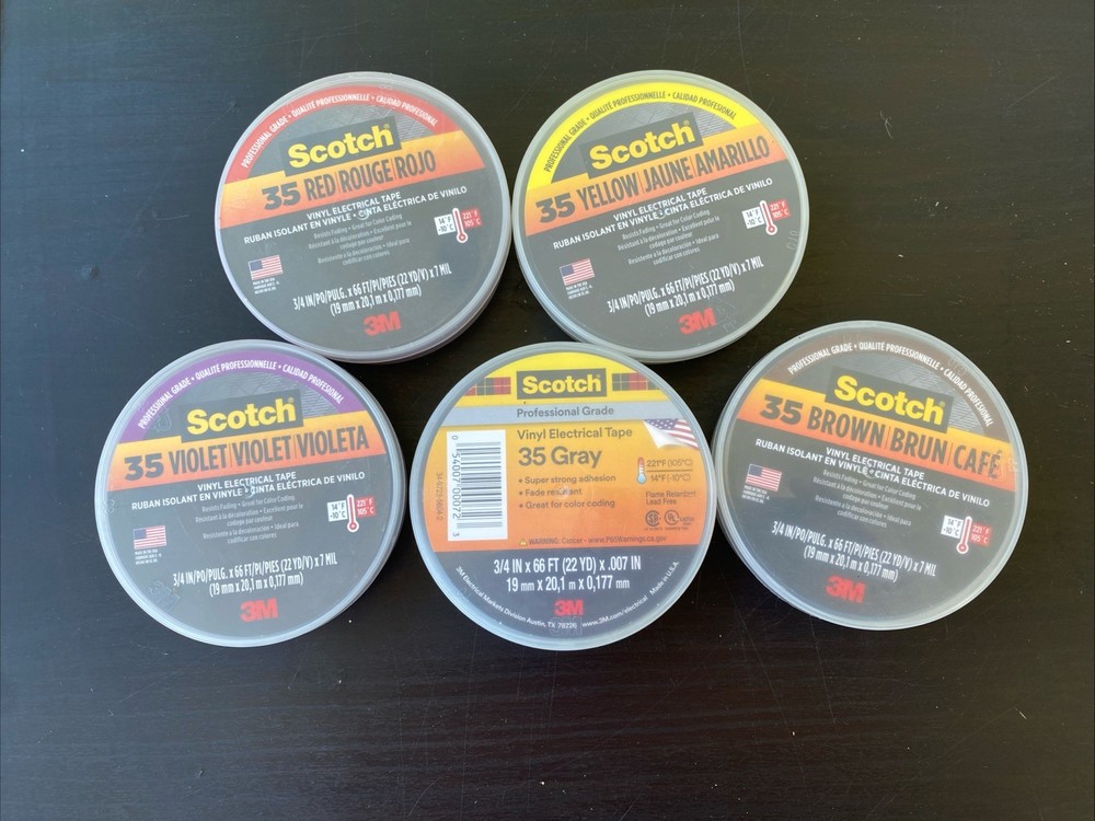 Scotch Vinyl Electrical Tape 35 Red Brown Yellow Gray Violet Lot Of 5
