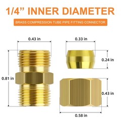 20PCS Brass Compression Tube Fittings, 1/4″ OD Connectors for Plumbing & HVAC