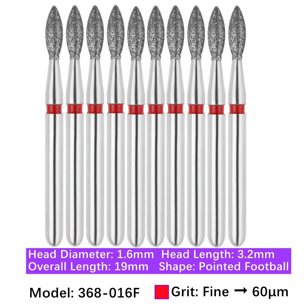 10/Pk Vakker Dental Football Diamond Burs 368-016F Friction Grip Fine Grit Bur