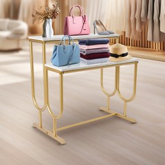 Modern Shoe Handbag Display Table, 2 Tiers Heavy Duty Display Stands White Gold