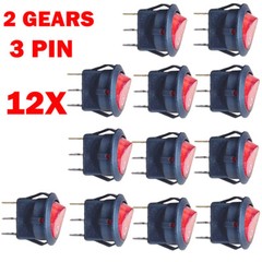 12x For SPST 3 Pin ON/OFF Round Rocker Switch With Red Neon Lamp 10A/125VAC HOT