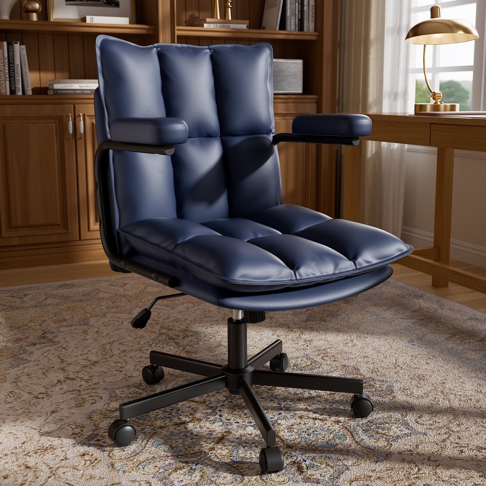 Mid Century Modern Office Chair Leather Adjustable Height Seat Wheels Vintage