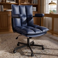 Mid Century Modern Office Chair Leather Adjustable Height Seat Wheels Vintage