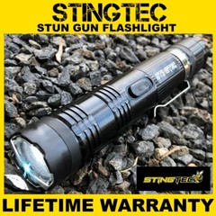 Stingtec Stun Gun Self Defense Metal Rechargeable LED Flashlight Black w Charger