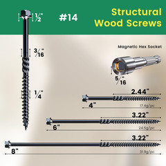 #14 X 4 Wood Structural Screws 50 Pcs, Exterior Hex-Head Lag Screws, Black Heavy