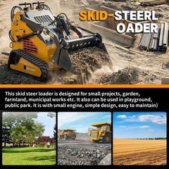 24HP Mini Skid Steer Loader Tracked 3-Pumps Engine w/ Bucket, Fork, Grapple