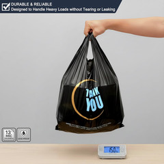 100 Count Plastic Bags – Black T Shirt Bags with Handle for Retail Shopping and