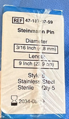 ZIMMER STEINMANN PIN DIAMETER 3/16 INCH (4.8 MM) LENGTH 9 INCH (22.9 CM) STYLE 5