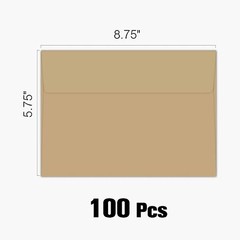 100 Brown Kraft Invitation Envelope 5×8 Self Seal 5.25″x8.75″ for Greeting Cards