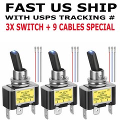 3Pcs 12V 30A Blue LED Light Toggle Rocker ON/OFF Switch 3Pin Marine Car Boat ATV
