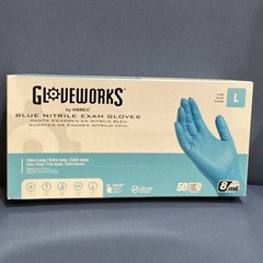 GLOVEWORKS by AMMEX HD Blue Nitrile Exam Gloves Large Powder-Free 8 mil 50 Count