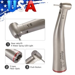 LED Dental 1:5 Fiber Optic Contra Angle Handpiece Red Ring NSK Ti-MAX X95L Style