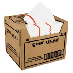 Chix 8230 12.25″ x 21″ 1-Ply Foodservice Towels – White/Red Stripe (200/Ct) New
