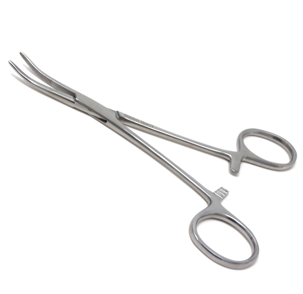 Body Piercing Half Serrated Clamp Forceps Micro Dermal Hemostat 5.5″ Curved