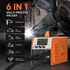 6IN1 MIG Welder 250Amp 230V Aluminum MIG Gas Gasless MIG MMA Welding Machine Set
