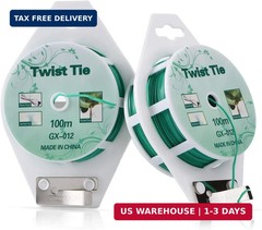 2 Reels 328 Feet (100m) Twist Tie, Green Coated Garden Plant Ties with Cutter fo