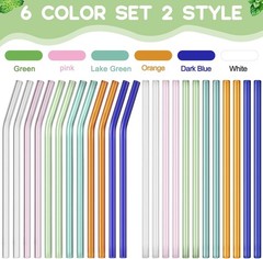Bokon 24 Pcs Glass Reusable 8”x about 0.3 x 7.9 inches/ 8 x 200 mm, 6 Colors