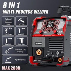 AWT MIG Welder, 200A, 110/220V 8 in 1 Aluminum Multi Process Welding Machine