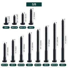3/8 x 1-1/4″ Black Hex Head Lag Screws Bolts (10 pcs), 304 Stainless Steel 18…