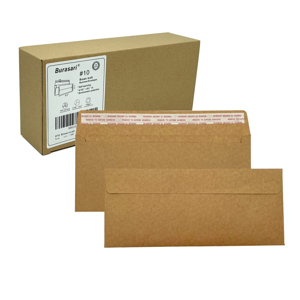 Burasari 80Qty#10 Brown Kraft Business envelopes 4.125 x 9.5 inches, brown