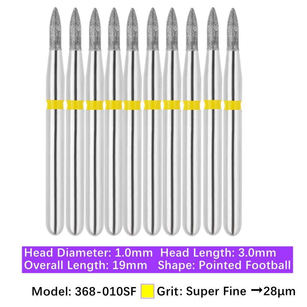 10/pk Vakker Dental Football FG Diamond Burs 368-010SF Super Fine Grit