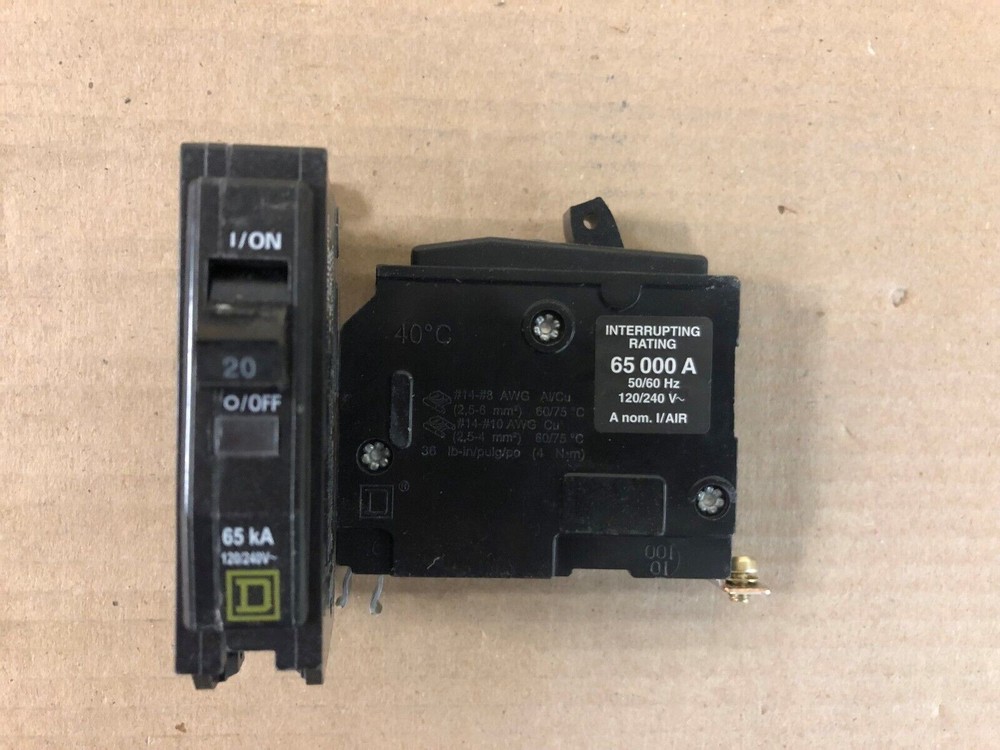 Square D QHB QHB120 1 Pole 20 Amp 120V 65KA Circuit Breaker Yellow Lot Of 2