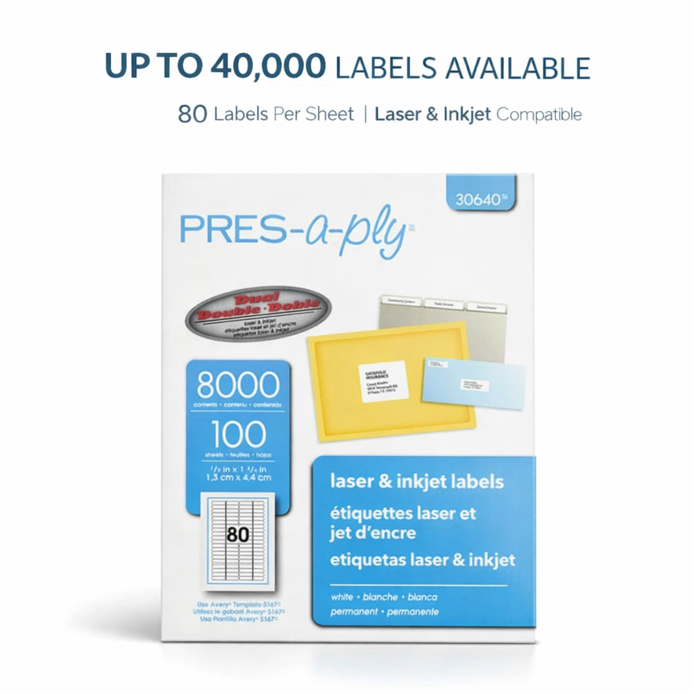1/2″ x 1-3/4″ White Address Labels 80/Sheet Laser & Inkjet Compatible