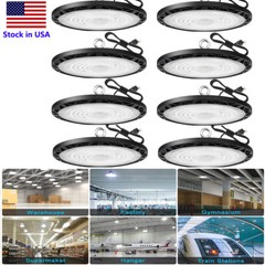 100W UFO High Bay LED Lights 6000K with US Plug Commercial HighBay Lighting 8PCS