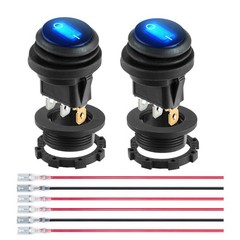 Toggle Switch 12 Volt Waterproof Blue LED Round Rocker 2 PCS SPST 3 Pin 12V/20A