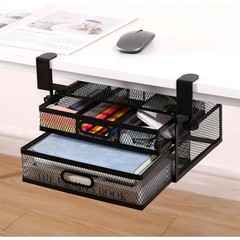 2-tier Black Mesh Under Desk Drawer Organizer Storage Tray Slide Out Space Saver