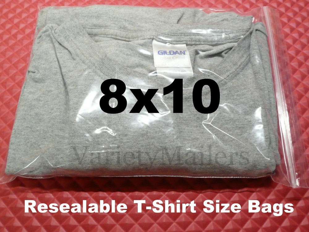 25 Reclosable Storage Bags 8”x 10” Plastic T-Shirt Size Zip-Top Bags 8×10