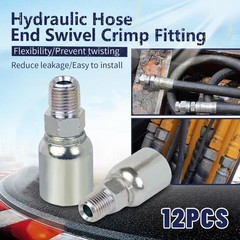 12Pack 1/2″ I.D. Hose x 1/2″ NPTF Male Hydraulic Hose End Crimp Fittings w/Cover