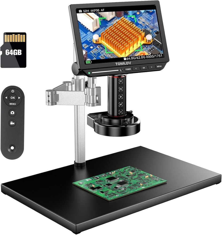 TOMLOV 4K Autofocus Microscope 10.1″ HDMI Digital Microscope 2000X Spin Flex Arm