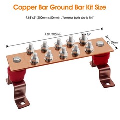7.88×2 Inch 600A Copper Grounding Bar Kit 10 Terminal Positions Hub